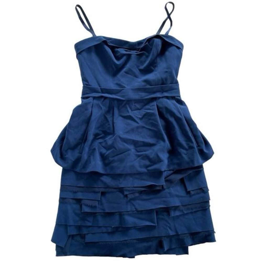 BCBGMAXAZARIA Annika Origami Navy Cocktail Dress- Layered Straplesss Sz 12